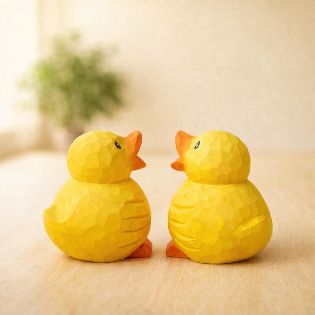 Hand Carved Wooden Duck Figurine, Cute Yellow Duck Desk Decor, Handmade Wood Animal Sculpture, Unique Gift, Nursery Shelf Decoration
