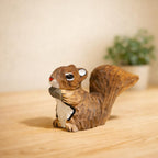Hand Carved Wooden Squirrel Figurine, Cute Woodland Animal Decor, Mini Handmade Desk Ornament, Wood Sculpture Gift