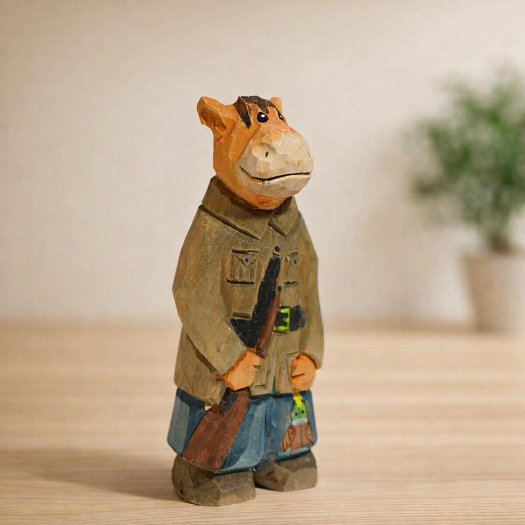 Hand Carved Wooden Canadian Deer Figurine, Forest Hunter Sculpture, Cute Woodland Animal Decor, Handmade Desk Ornament, Rustic Wood Gift