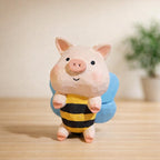 Hand Carved Bee Pig Wooden Figurine, Cute Flying Pig Desk Decor, Handmade Animal Sculpture, Wood Ornament, Gift for Animal Lover