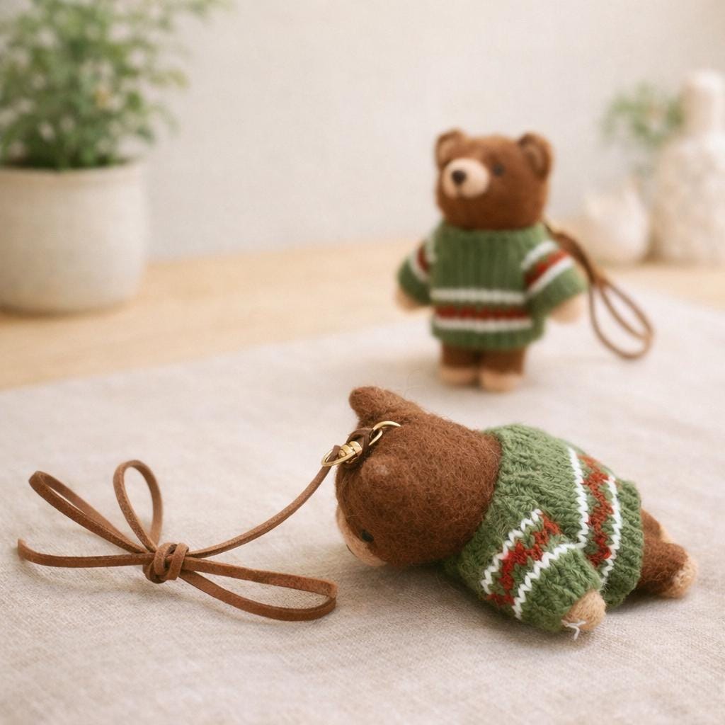 Handmade Felt Bear Keychain, Cute Wool Teddy Bag Charm, Needle Felt Animal Pendant, Car Hanging Ornament, Unique Handmade Gift