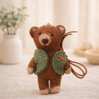 Handmade Felt Bear Keychain in Green Vest, Cute Wool Teddy Bag Charm, Needle Felt Animal Pendant, Handmade Gift, Car Hanging Bear Ornament