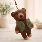 Handmade Felt Bear Keychain in Green Vest, Cute Wool Teddy Bag Charm, Needle Felt Animal Pendant, Handmade Gift, Car Hanging Bear Ornament
