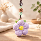 Hand Carved Peach Wood Plum Blossom Keychain, Lucky Wooden Flower Charm, Handmade Bag Pendant, Natural Wood Car Charm, Gift for Her