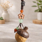 Hand Carved Wooden Acorn Keychain, Peach Wood Acorn Charm, Natural Wood Bag Pendant, Handmade Lucky Keychain, Cute Woodland Gift