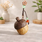 Hand Carved Wooden Acorn Keychain, Peach Wood Acorn Charm, Natural Wood Bag Pendant, Handmade Lucky Keychain, Cute Woodland Gift