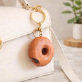 Hand Carved Wooden Donut Keychain, Funny Peach Wood Donut Charm, Cute Food Keychain, Handmade Bag Charm, Unique Gift
