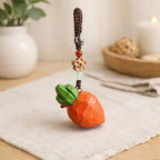 Hand Carved Wooden Carrot Keychain, Cute Vegetable Bag Charm, Handmade Wood Keyring, Backpack Charm, Small Gift for Her, Car Mirror Hanging
