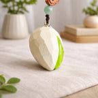 Japanese Style Hand Carved Wooden Pistachio Keychain, Cute Nut Bag Charm, Handmade Wood Key Ring, Wood Carving Charm, Small Wooden Gift
