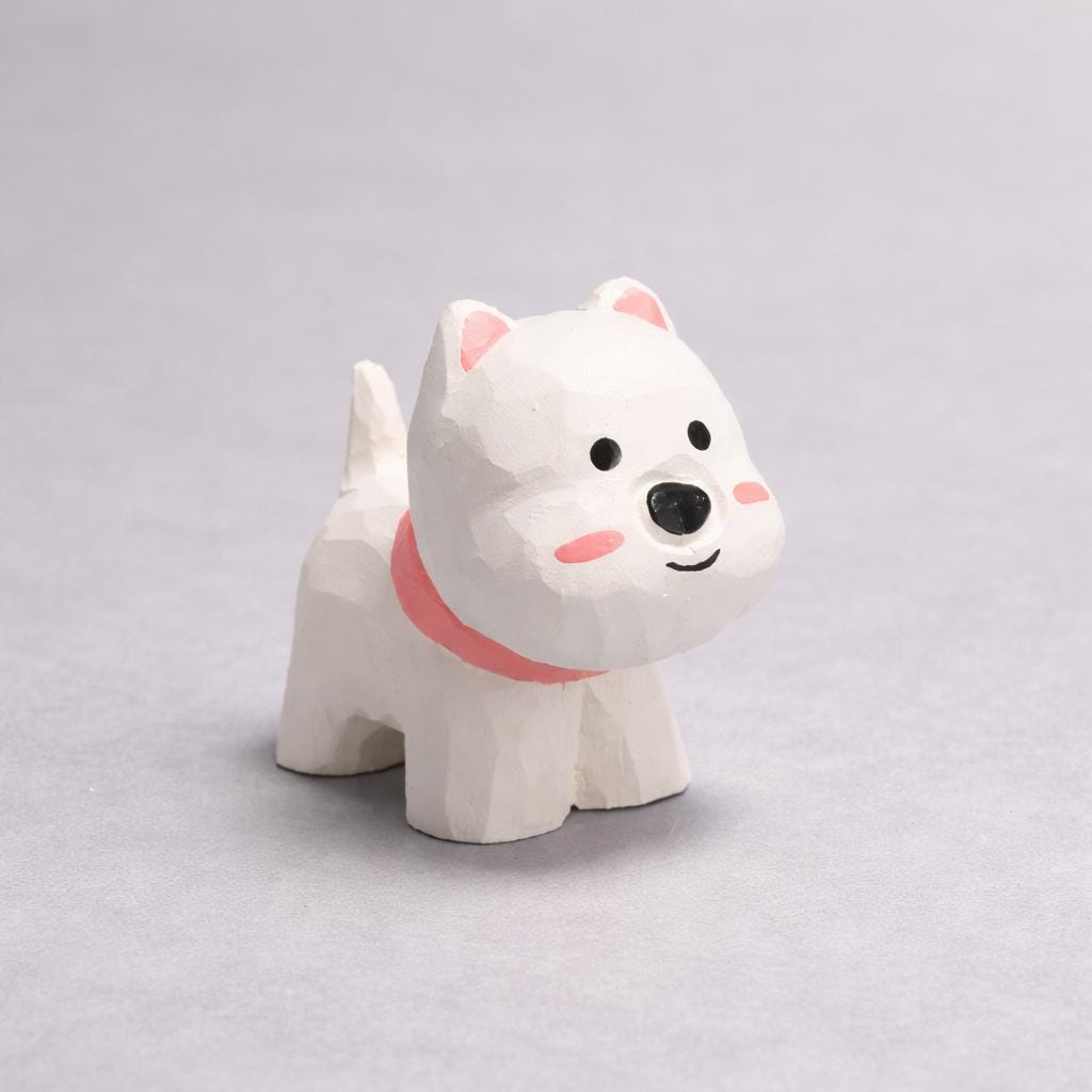 Hand Carved West Highland Terrier Wooden Figurine, Mini Westie Dog Desk Decor, Solid Wood Puppy Ornament, Dog Lover Gift, Office Shelf Decor
