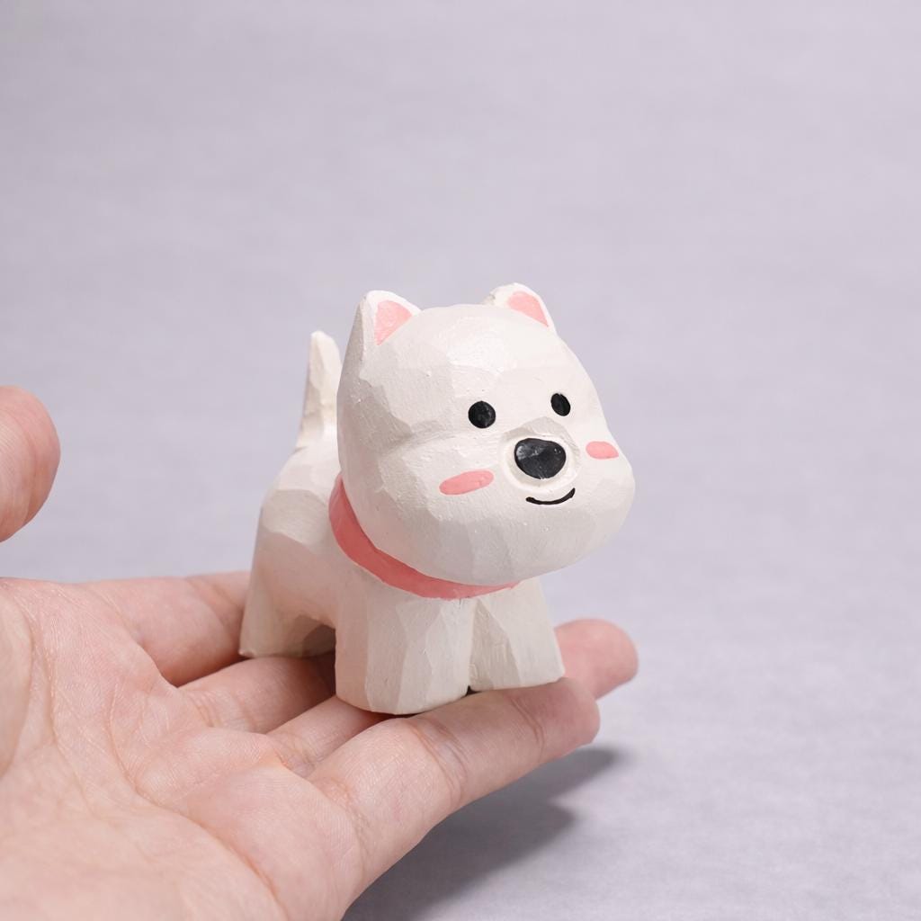 Hand Carved West Highland Terrier Wooden Figurine, Mini Westie Dog Desk Decor, Solid Wood Puppy Ornament, Dog Lover Gift, Office Shelf Decor