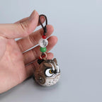 Hand Carved Owl Wooden Keychain, Cute Owl Bag Charm, Wood Animal Keyring, Car Key Pendant, Handmade Gift for Bird Lovers, Lucky Owl Charm