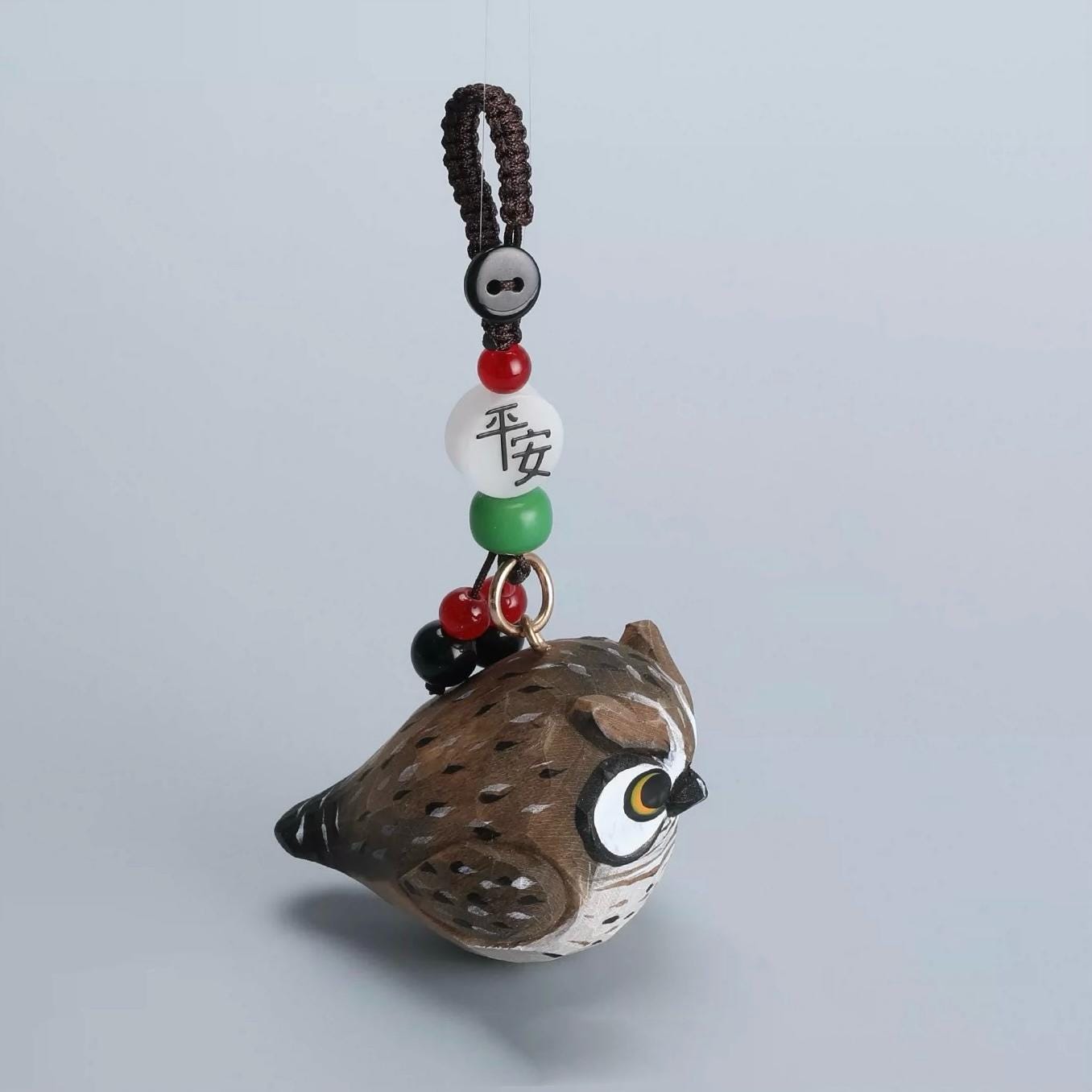 Hand Carved Owl Wooden Keychain, Cute Owl Bag Charm, Wood Animal Keyring, Car Key Pendant, Handmade Gift for Bird Lovers, Lucky Owl Charm