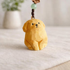 Japanese Hand Carved Wooden Golden Retriever Keychain, Cute Puppy Bag Charm, Handmade Wood Carving Key Ring, Dog Lover Gift, Car Keychain