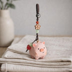 Japanese Style Hand Carved Pig Keychain, Cute Wooden Pig Bag Charm, Handmade Pig Pendant, Phone Chain Charm, Backpack Charm, Pig Lover Gift