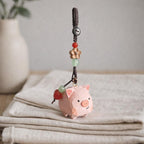Japanese Style Hand Carved Pig Keychain, Cute Wooden Pig Bag Charm, Handmade Pig Pendant, Phone Chain Charm, Backpack Charm, Pig Lover Gift