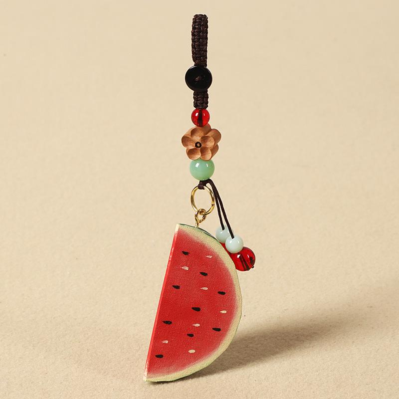 Hand Carved Wooden Watermelon Keychain, Cute Fruit Bag Charm, Summer Watermelon Keyring, Mini Wood Fruit Pendant, Handmade Gift for Her