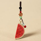Hand Carved Wooden Watermelon Keychain, Cute Fruit Bag Charm, Summer Watermelon Keyring, Mini Wood Fruit Pendant, Handmade Gift for Her