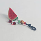 Hand Carved Wooden Watermelon Keychain, Cute Fruit Bag Charm, Summer Watermelon Keyring, Mini Wood Fruit Pendant, Handmade Gift for Her