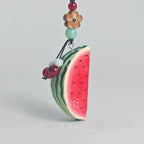 Hand Carved Wooden Watermelon Keychain, Cute Fruit Bag Charm, Summer Watermelon Keyring, Mini Wood Fruit Pendant, Handmade Gift for Her