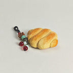 Hand Carved Bread Keychain, Wooden Croissant Charm Cute Food Keyring, Handmade Bag Charm, Car Key Holder Gift for Food Lovers