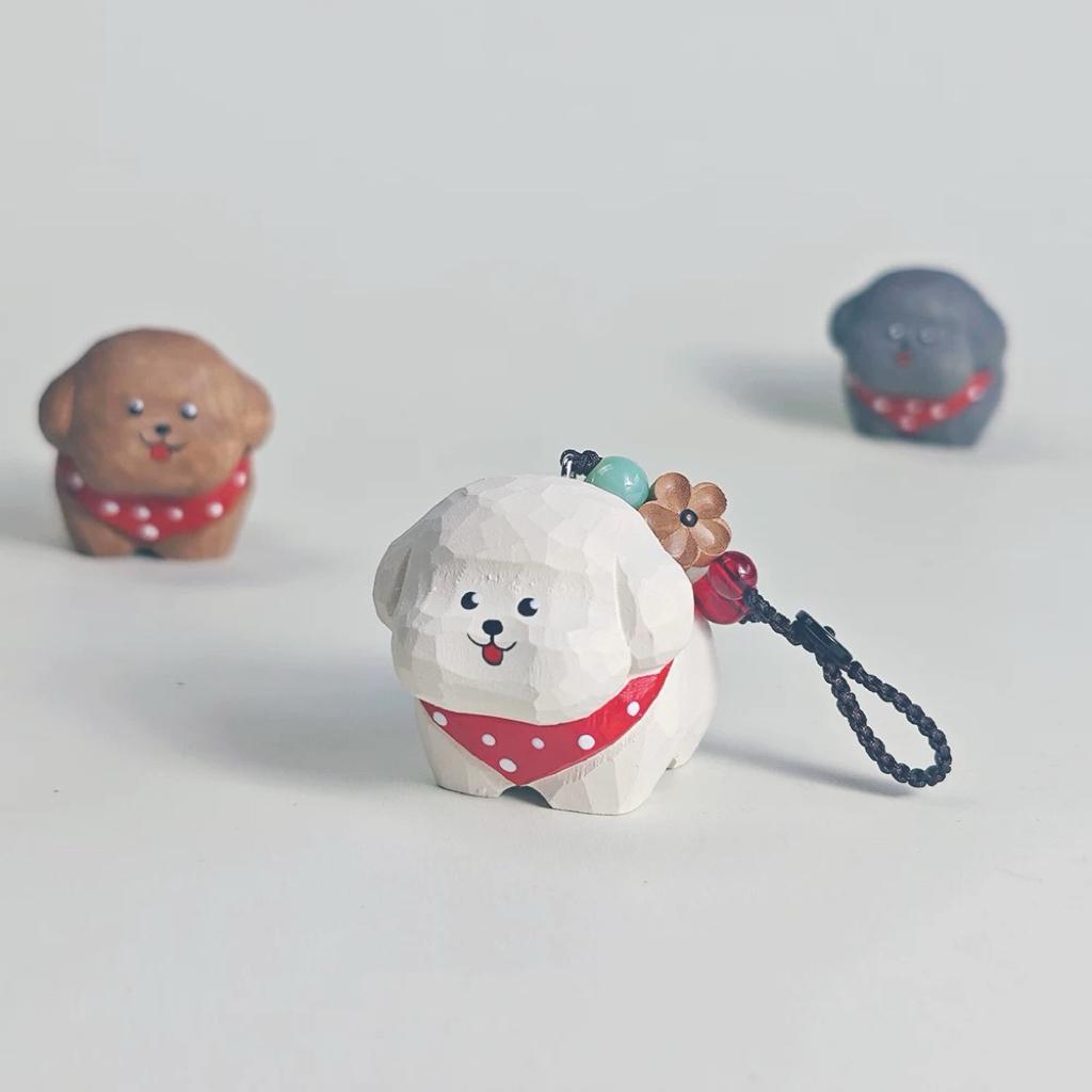 Hand Carved White Dog Keychain, Wooden Puppy Charm, Cute Dog Keyring, Handmade Bag Charm, Car Key Holder, Gift for Dog Lovers