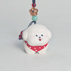 Hand Carved White Dog Keychain, Wooden Puppy Charm, Cute Dog Keyring, Handmade Bag Charm, Car Key Holder, Gift for Dog Lovers
