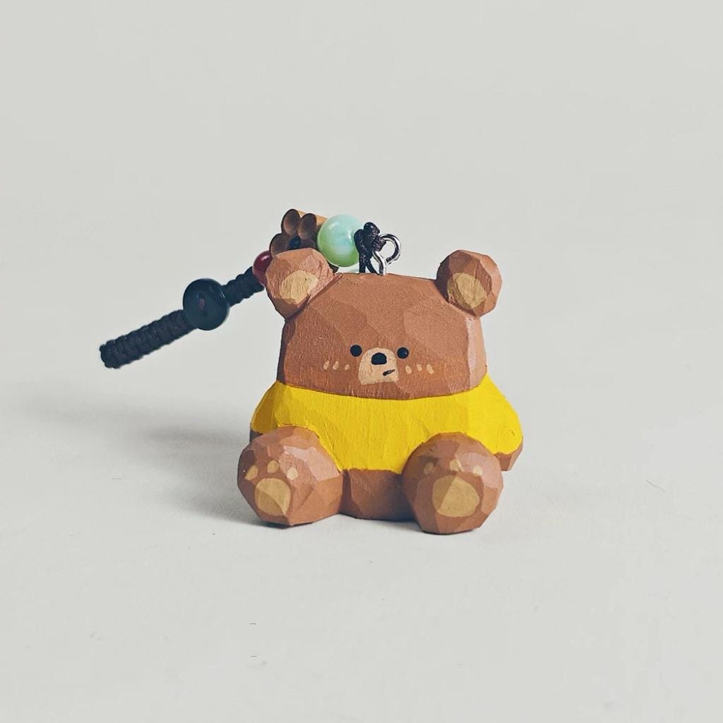 Hand Carved Wooden Bear Keychain, Cute Bear Bag Charm, Ornament, Wooden Animal Key Ring, Backpack Accessory, Handmade Gift for Animal Lovers