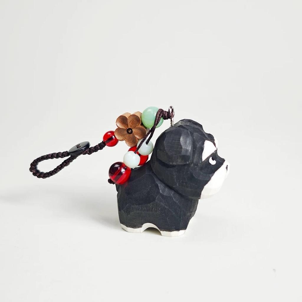 Hand Carved Wooden Schnauzer Keychain, Dog Bag Charm, Cute Schnauzer Pendant, Wooden Puppy Key Ring, Backpack Charm, Gift for dog Lover