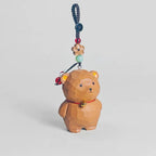 Hand Carved Wooden Bear Keychain, Unique Animal Charm, Miniature Wood Bear Pendant, Cute Backpack Charm, Car Key Accessory, Gift for Friends