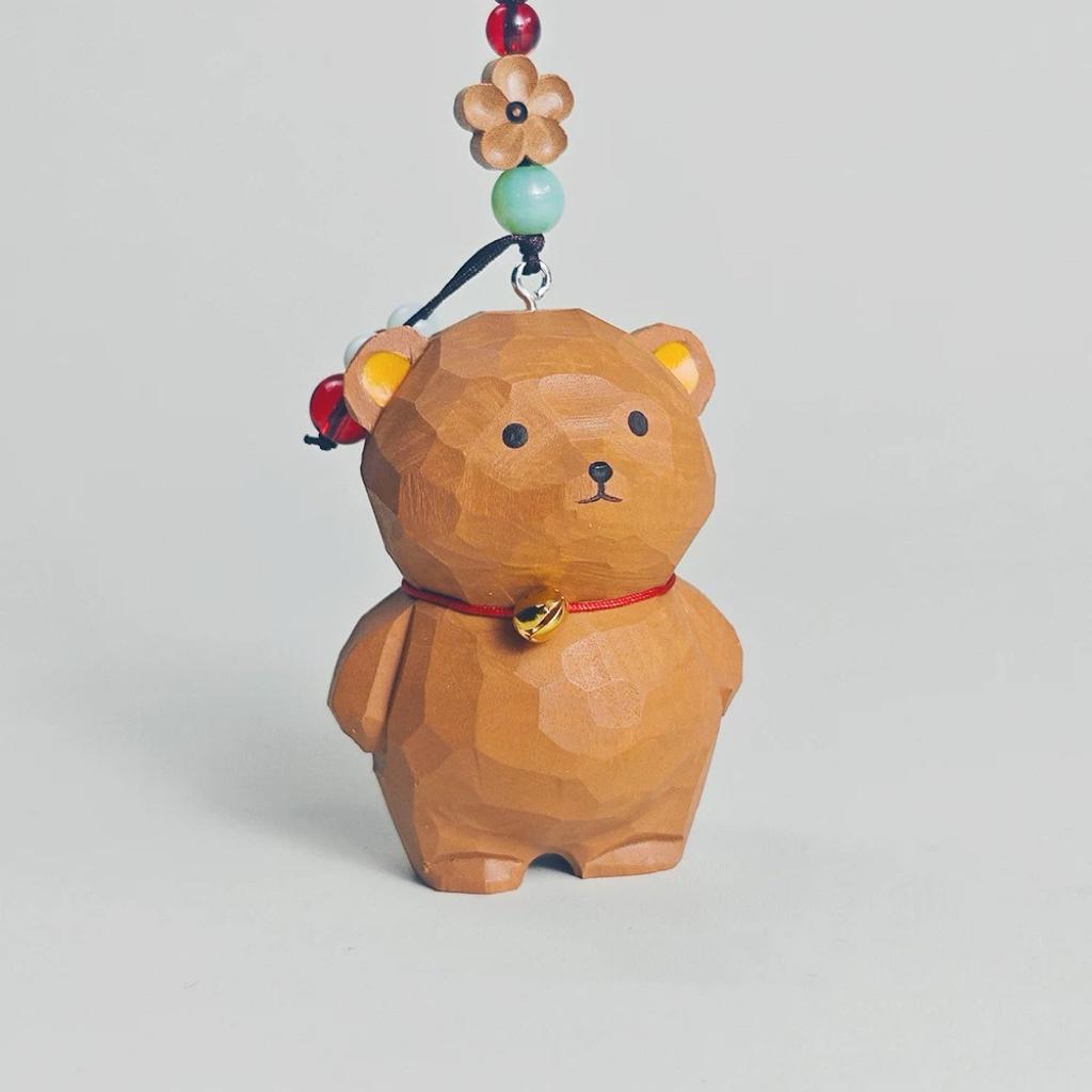 Hand Carved Wooden Bear Keychain, Unique Animal Charm, Miniature Wood Bear Pendant, Cute Backpack Charm, Car Key Accessory, Gift for Friends