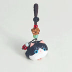 Hand Carved Wooden Cow Cat Keychain, Handmade Japanese Style Cat Charm, Miniature Wood Pendant, Cute Bag Charm, Car Key Accessory, Gift