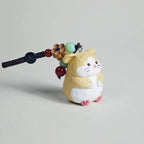 Handmade Wooden Hamster Keychain, Japanese Style Miniature Lucky Hamster Charm, Cute Animal Wood Pendant, Handcrafted Bag Charm, Lucky Gift