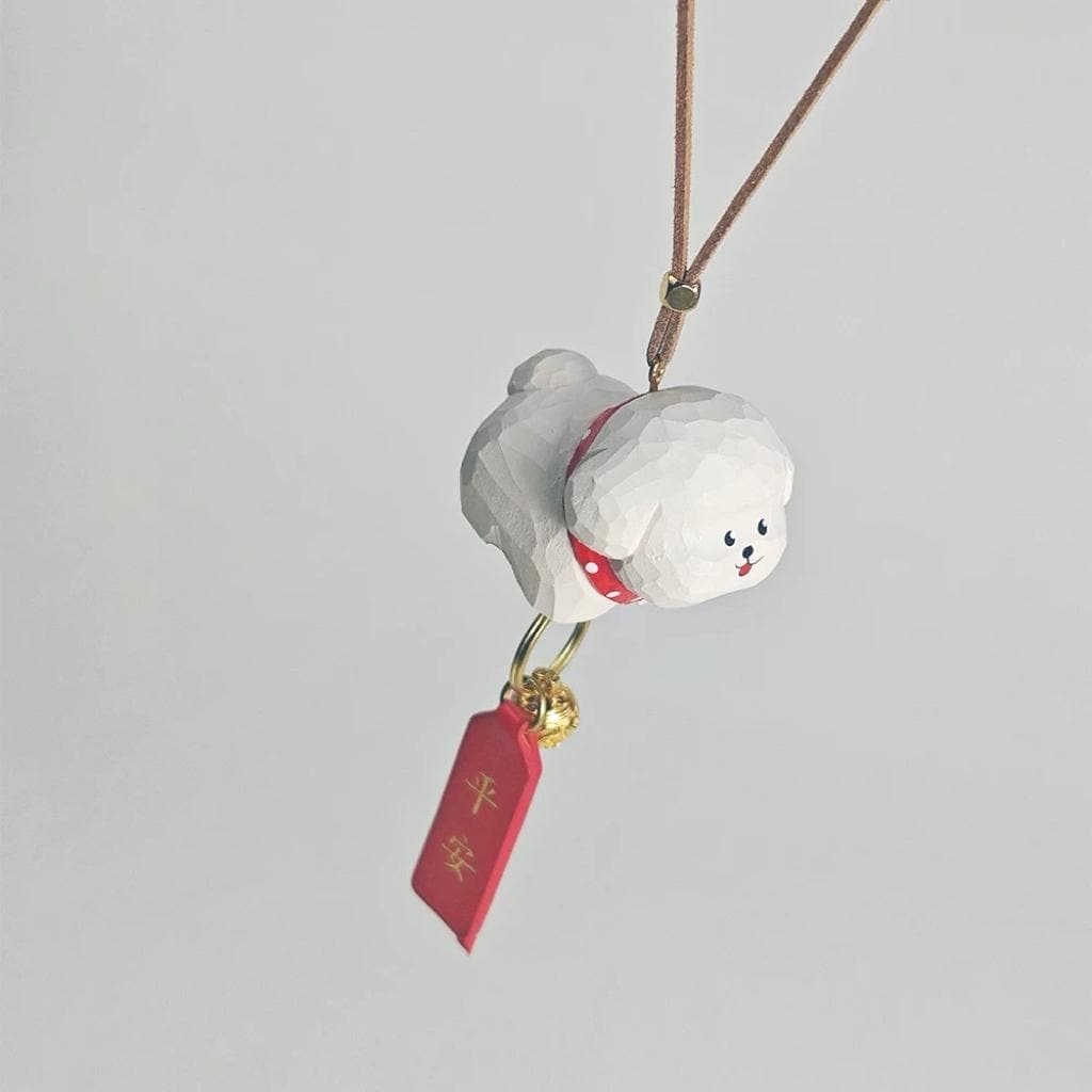 Handmade Wooden Lucky Dog Car Charm, Japanese Style Miniature Handcrafted Puppy Ornament, Cute Rearview Mirror Decor, Lucky Gift, Pendant