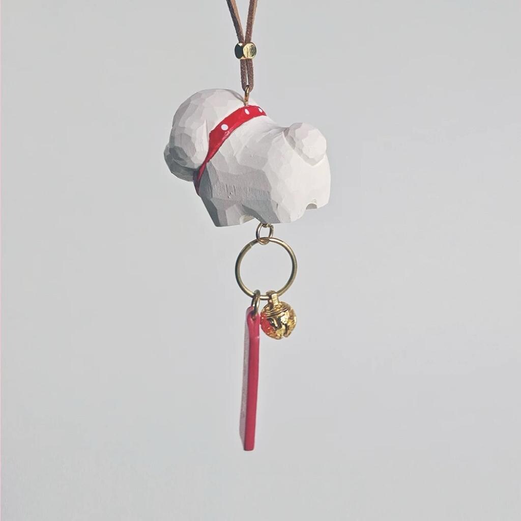 Handmade Wooden Lucky Dog Car Charm, Japanese Style Miniature Handcrafted Puppy Ornament, Cute Rearview Mirror Decor, Lucky Gift, Pendant