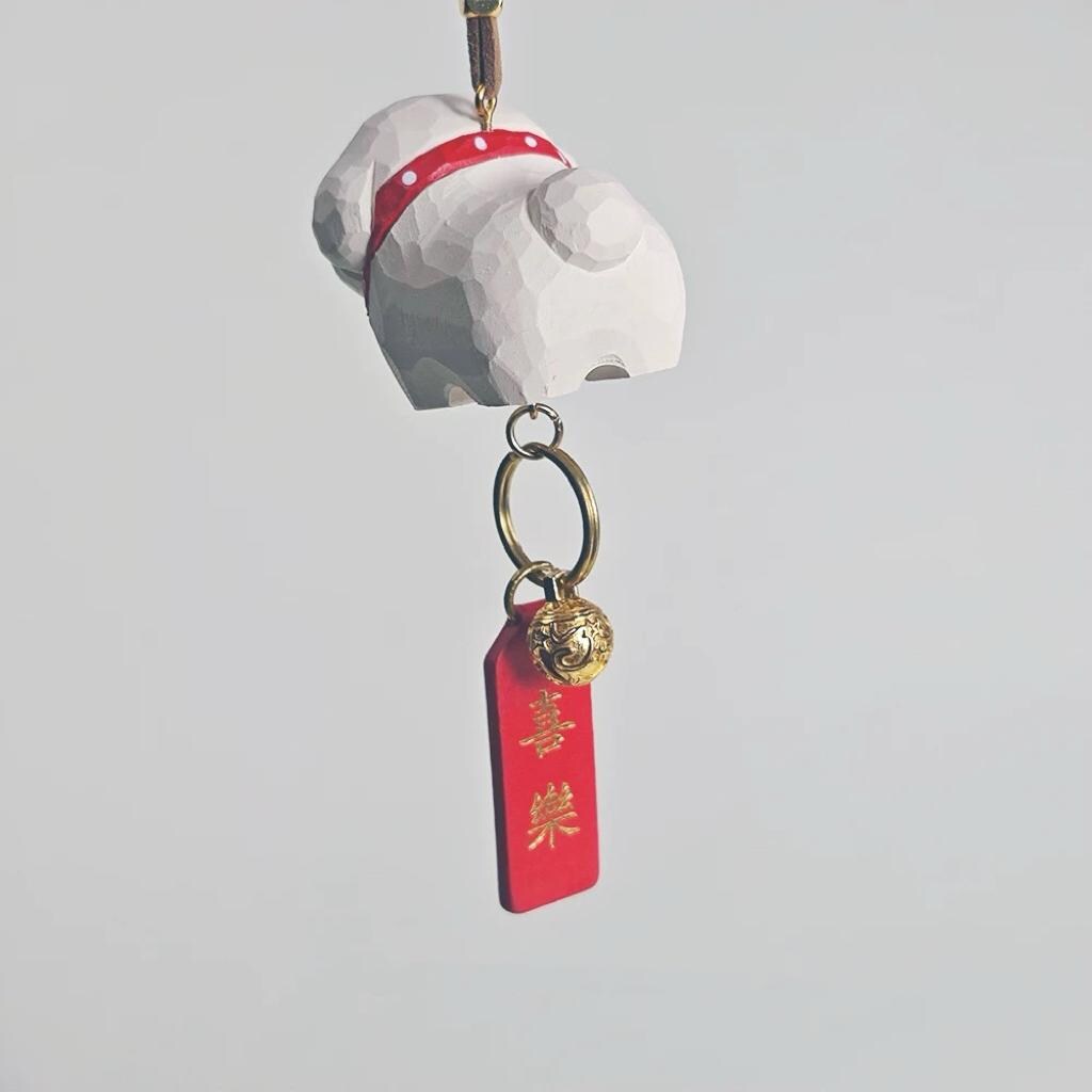 Handmade Wooden Lucky Dog Car Charm, Japanese Style Miniature Handcrafted Puppy Ornament, Cute Rearview Mirror Decor, Lucky Gift, Pendant