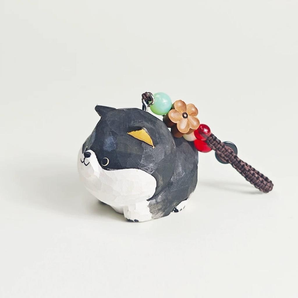 Handmade Wooden Dog Car Charm, Japanese Style Miniature Lucky Dog Hanging, Handcrafted Ornament, Cute Rearview Mirror Decor, Gift, Pendant