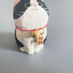 Japanese Traditional Hand Carved Lucky Cat Keychain, Wooden Cat Bag Charm, Handmade Phone Charm, Maneki Key Ring, Cute Cat Purse Charm Gift