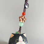 Japanese Traditional Hand Carved Lucky Cat Keychain, Wooden Cat Bag Charm, Handmade Phone Charm, Maneki Key Ring, Cute Cat Purse Charm Gift