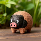 Hand Carved Wooden Pig Figurine, Japanese Style Wood Pig Sculpture, Eco Friendly Renewable Wood Desk Decor, Handmade Animal Miniature Gift