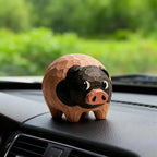 Hand Carved Wooden Pig Figurine, Japanese Style Wood Pig Sculpture, Eco Friendly Renewable Wood Desk Decor, Handmade Animal Miniature Gift