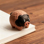 Hand Carved Wooden Pig Figurine, Japanese Style Wood Pig Sculpture, Eco Friendly Renewable Wood Desk Decor, Handmade Animal Miniature Gift
