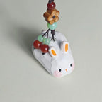 Handmade Lucky Bunny Wood Carving Keychain, Japanese Style Miniature Rabbit Charm, Cute Small Wooden Bunny Pendant, Animal Bag Charm Gift