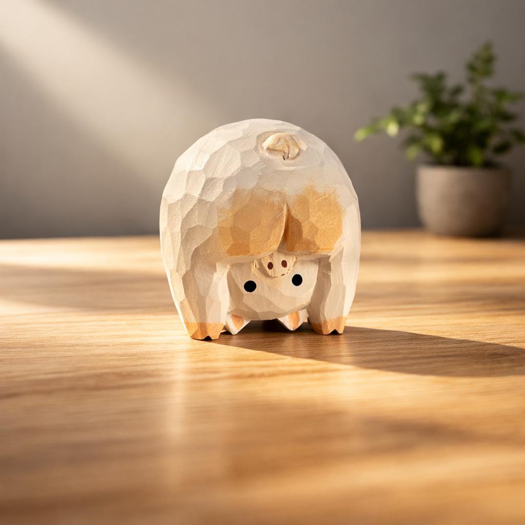 Handmade Lucky Pig Wood Carving, Japanese Style Funny Pig Figurine, Cute Mini Wooden Pig Statue Ornament, Small Animal Desk Decor Gift