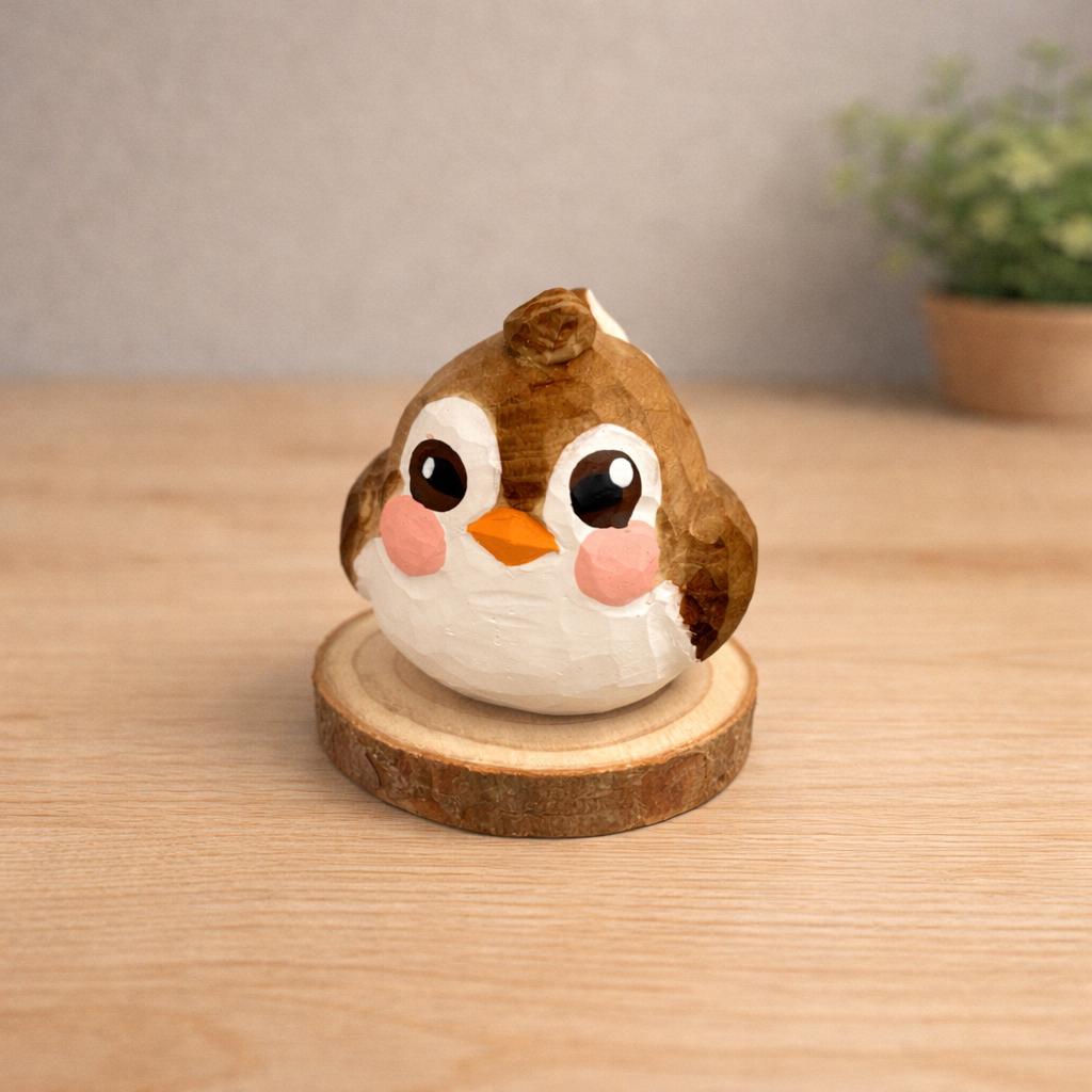 Handcrafted Miniature Lucky Bird Figurine, Japanese Style Wooden Bird Decor, Basswood Carved Animal Sculpture, Cute Desk Ornament, Gift