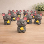 Lucky Mouse Wooden Figurine, Japanese Style Handcrafted Decor, Cute Mouse Holding Cheese, Handmade Desk Decor, Shelf Ornament, Animal Gift