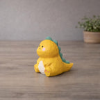 Lucky Dinosaur Wooden Figurine, Japanese Style Handcrafted Wood Carving, Cute Yellow Dino Desk Decor, Handmade Shelf Ornament, Wood Gift