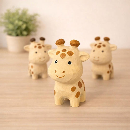 Japanese Style Miniature Giraffe Wooden Figurine, Hand Carved Basswood Animal Decor, Cute Desk Ornament, Shelf Decor, Gift for Friends