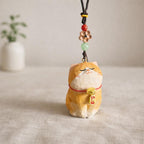 Japanese Hand Carved Lucky Cat Car Hanging Ornament, Wooden Rearview Mirror Charm, Feng Shui Car Charm, Cute Maneki Neko Car Decoration