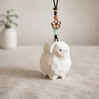 Japanese Hand Carved Sheep Keychain, Wooden Sheep Bag Charm, Cute Animal Keychain, Handmade Wood Key Ring, Cute Sheep Phone Charms Gift
